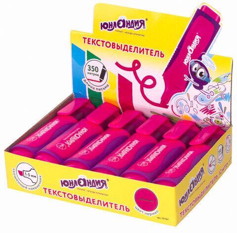 Текстовыделитель ЮНЛАНДИЯ "ELASTIC", РОЗОВЫЙ, прорезиненный корпус, линия 1-5 мм, 151761