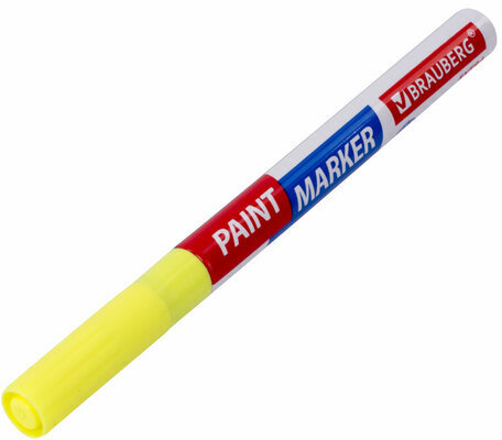 Маркер-краска лаковый EXTRA (paint marker) 2 мм, ЖЕЛТЫЙ, УСИЛЕННАЯ НИТРО-ОСНОВА, BRAUBERG, 151973