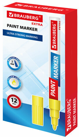 Маркер-краска лаковый EXTRA (paint marker) 2 мм, ЖЕЛТЫЙ, УСИЛЕННАЯ НИТРО-ОСНОВА, BRAUBERG, 151973