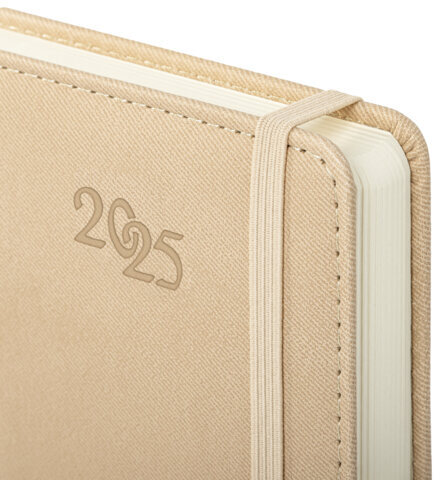 Ежедневник датированный 2025 А5 138x213 мм, BRAUBERG "Optimal", под кожу, резинка-фиксатор, держатель для ручки, бежевый, 115894