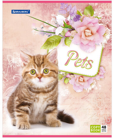 Тетрадь А5, 48 л., BRAUBERG, клетка, обложка картон, ЛЮБИМЧИКИ, 401816