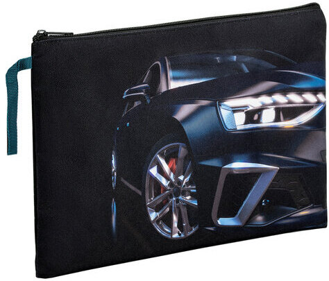 Папка для тетрадей BRAUBERG А4, 1 отделение, полиэстер, на молнии, с ручкой, Super car, 272171