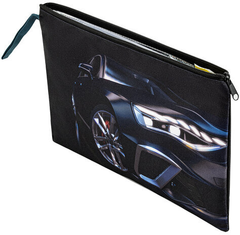Папка для тетрадей BRAUBERG А4, 1 отделение, полиэстер, на молнии, с ручкой, Super car, 272171