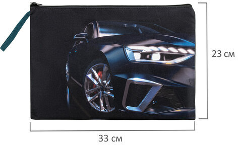 Папка для тетрадей BRAUBERG А4, 1 отделение, полиэстер, на молнии, с ручкой, Super car, 272171