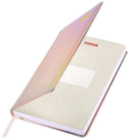 Ежедневник датированный 2024 А5 138x213 мм, BRAUBERG "Holiday", под кожу, "зеркальный", серебро, 114846