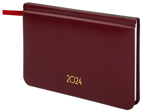 Еженедельник датированный 2024 МАЛЫЙ ФОРМАТ 95х155 мм А6, BRAUBERG "Select", балакрон, бордовый, 115049