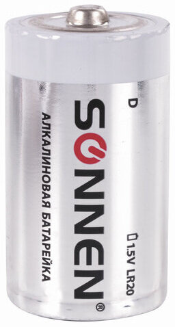 Батарейки КОМПЛЕКТ 2 шт, SONNEN Alkaline, D (LR20, 13А), алкалиновые, в блистере, 451091