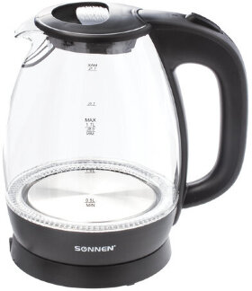 Чайник SONNEN KT-1786, 1,7 л, 2200 Вт, закрытый нагревательный элемент, стекло, 453422