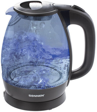 Чайник SONNEN KT-1786, 1,7 л, 2200 Вт, закрытый нагревательный элемент, стекло, 453422
