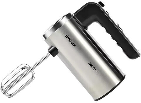 Миксер TIMBERK T-HM40S49, 550 Вт, 5 скоростей, 2 венчика, 2 крюка для теста, подставка, стальной
