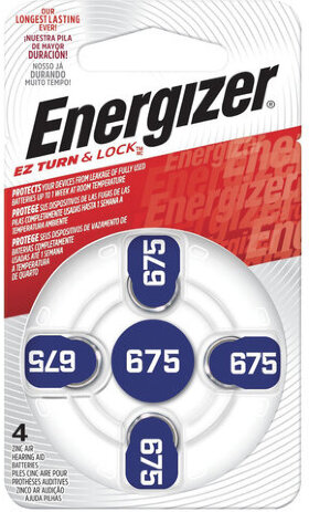 Батарейки для слуховых аппаратов КОМПЛЕКТ 4 шт., ENERGIZER Zinc Air 675, блистер, E001082205