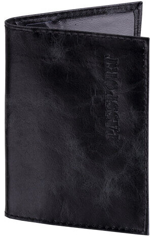 Обложка для паспорта натуральная кожа пулап, "Passport", кожаные карманы, черная, BRAUBERG, 238198