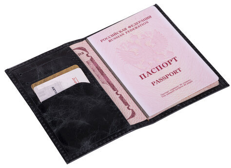 Обложка для паспорта натуральная кожа пулап, "Passport", кожаные карманы, черная, BRAUBERG, 238198