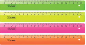 Линейка пластиковая, 20 см, "Neon", непрозрачная, неоновая, ассорти, ЛН11