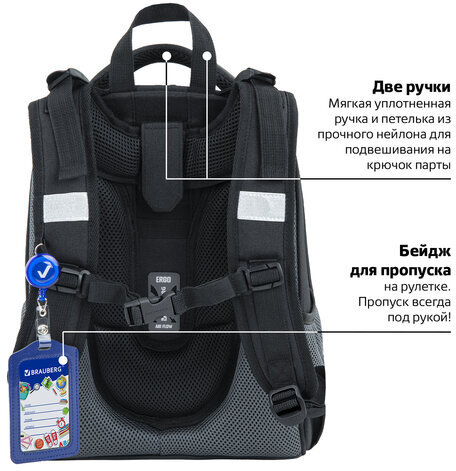 Ранец BRAUBERG PREMIUM, 2 отделения, с брелком, "Fast car", 38х29х16 см, 270600