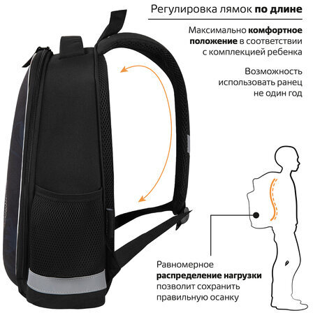 Ранец ПИФАГОР EVA BASIC, 1 отделение, эргономичная спинка, "Big wheels", 39х30х16 см, 271378