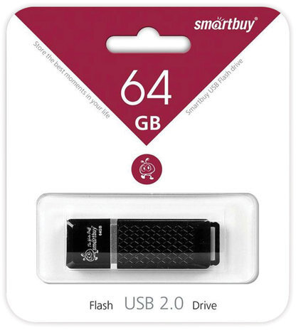 Флеш-диск 64GB SMARTBUY Quartz USB 2.0, черный, SB64GBQZ-K