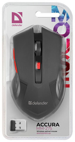 Мышь беспроводная DEFENDER Accura MM-275, USB, 5 кнопок + 1 колесо-кнопка, оптическая, красная, 52276