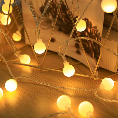 Электрогирлянда-нить комнатная "Шарики" 10м, 80 LED, теплый белый, 220V, контроллер, ЗОЛОТАЯ СКАЗКА, 591349