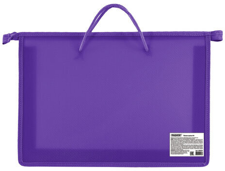 Папка на молнии с ручками ПИФАГОР, А4, пластик, молния сверху, однотонная фиолетовая, 228237