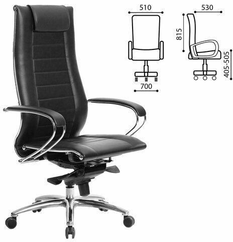 Кресло офисное МЕТТА "SAMURAI" Lux 2, рецик. кожа, регулируемое сиденье, черное