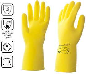 Перчатки латексные КЩС, прочные, хлопковое напыление, размер 8,5-9 L, большой, желтые, HQ Profiline, 73587