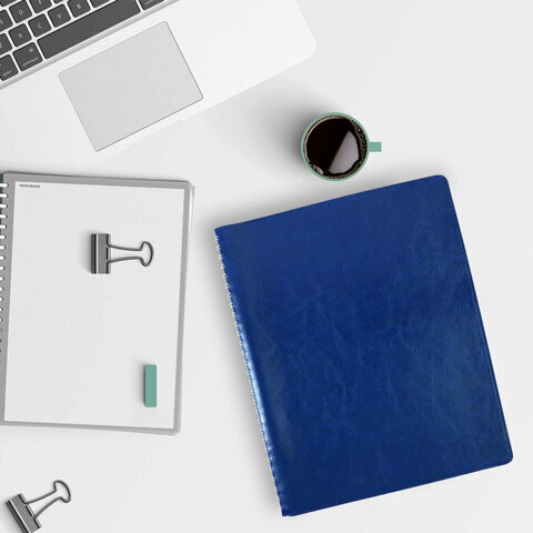 Тетрадь БОЛЬШОЙ ФОРМАТ (200x252 мм) В5, BRAUBERG "Office PRO", под кожу, гребень, клетка, 80 л., синий, 111048