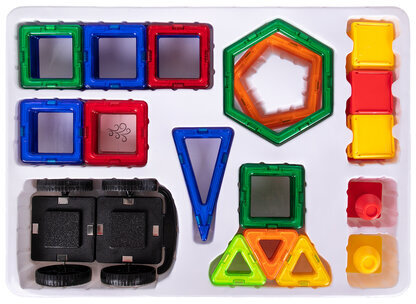 Магнитный конструктор BIG MAGNETIC BLOCKS-64, 64 детали, с колесной базой, BRAUBERG KIDS, 663847