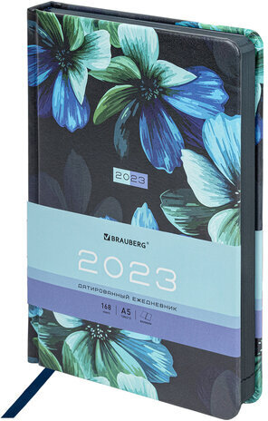 Ежедневник датированный 2023 А5 138x213 мм BRAUBERG "Vista", под кожу, "Flowers", 114136