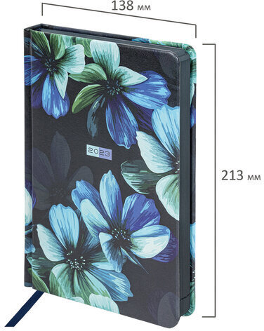 Ежедневник датированный 2023 А5 138x213 мм BRAUBERG "Vista", под кожу, "Flowers", 114136