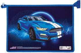 Папка для тетрадей ЮНЛАНДИЯ А4, 1 отделение, картон/пластик, конгрев, молния сверху, &quot;Blue Car&quot;, 270106