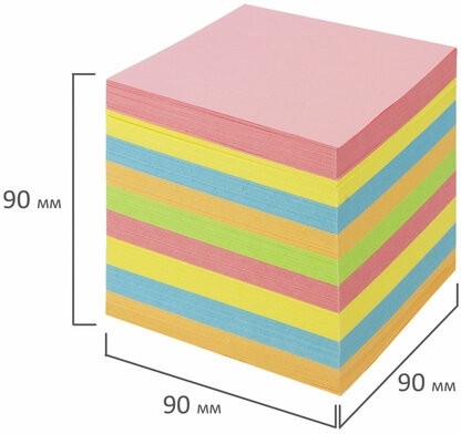 Блок для записей BRAUBERG в подставке прозрачной, куб 9х9х9 см, цветной, 122225