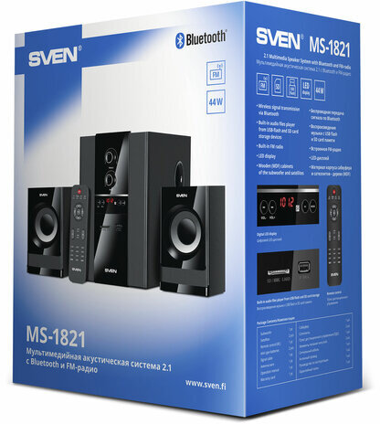 Колонки компьютерные SVEN MS-1821, 2.1, 44 Вт, Bluetooth, FM, USB, SD, черные, SV-020, SV-020774