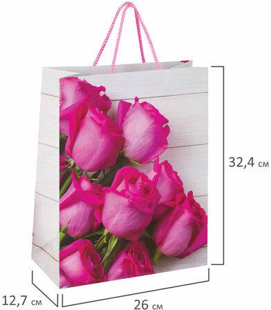 Пакет подарочный 26x12,7x32,4 см, ЗОЛОТАЯ СКАЗКА "Розовые розы", ламинированный, 606582