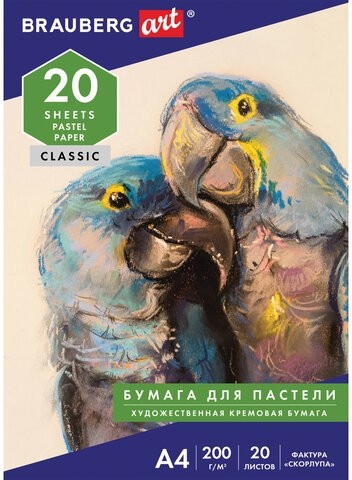 Бумага для пастели А4, 20 л., бумага слоновая кость ГОЗНАК 200 г/м2, тиснение Скорлупа, BRAUBERG ART, 126306