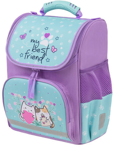 Ранец ПИФАГОР BASIC, 1 отделение, 3 кармана, эргономичная спинка, "Cat friends", 35х28х18 см, 272048