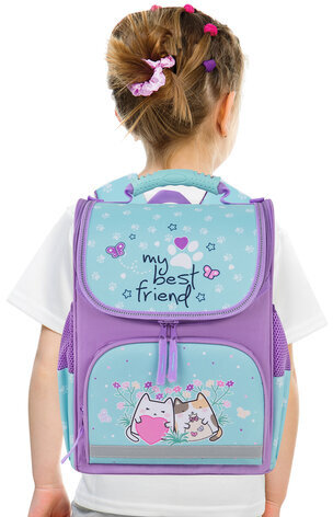 Ранец ПИФАГОР BASIC, 1 отделение, 3 кармана, эргономичная спинка, "Cat friends", 35х28х18 см, 272048