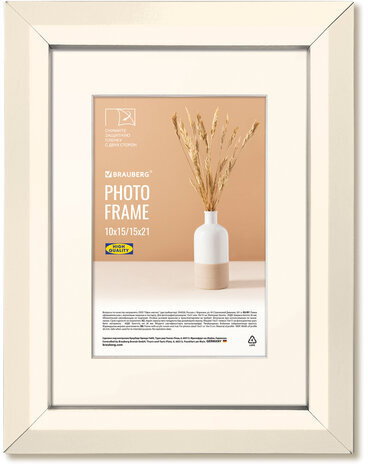 Рамка 15х21 см с паспарту 10х15 см небьющаяся, аналог IKEA, багет 26 мм, МДФ, BRAUBERG "Zool", цвет слоновая кость, 391374
