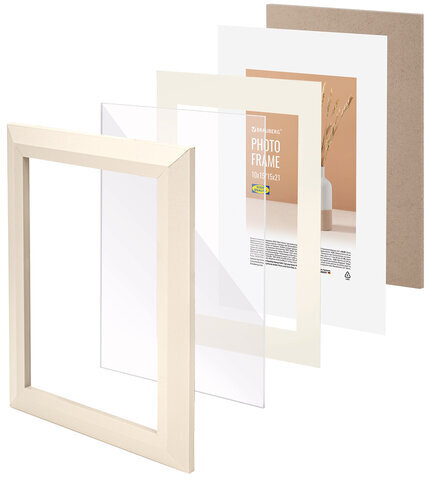 Рамка 15х21 см с паспарту 10х15 см небьющаяся, аналог IKEA, багет 26 мм, МДФ, BRAUBERG "Zool", цвет слоновая кость, 391374