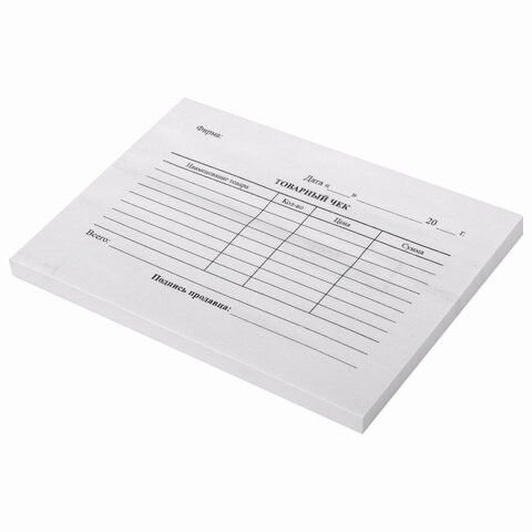 Бланк бухгалтерский, офсет, "Товарный чек", А6 (98х136 мм), СПАЙКА 100 шт., BRAUBERG, 130136