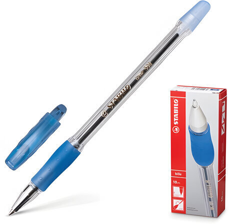 Ручка шариковая с грипом STABILO "Bille", СИНЯЯ, корпус прозрачный, узел 0,7 мм, линия письма 0,38 мм, 508/41