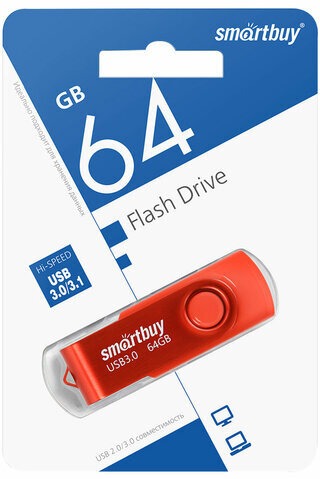 Флеш-диск 64 GB SMARTBUY Twist USB 3.0, красный, SB064GB3TWR