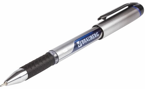 Ручка шариковая масляная с грипом BRAUBERG "Signature", СИНЯЯ, печать, узел 0,7 мм, линия письма 0,35 мм, 142688