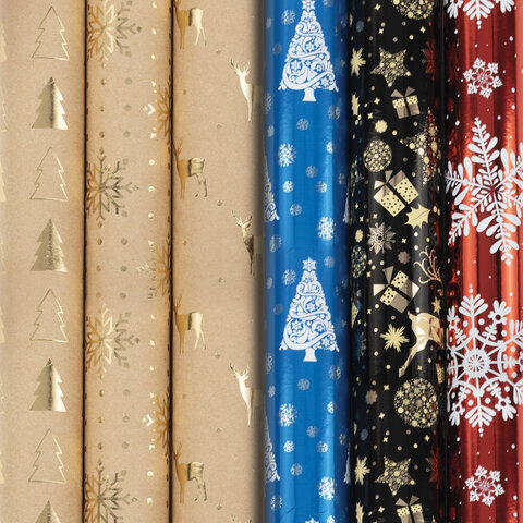 Бумага упаковочная С ЭФФЕКТАМИ новогодняя "Winter mix", 70х100 см, 6 дизайнов, ЗОЛОТАЯ СКАЗКА, 591934