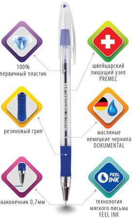 Ручка шариковая масляная с грипом BRAUBERG "Model-XL" ORIGINAL, СИНЯЯ, узел 0,7 мм, линия письма 0,35 мм, 143242