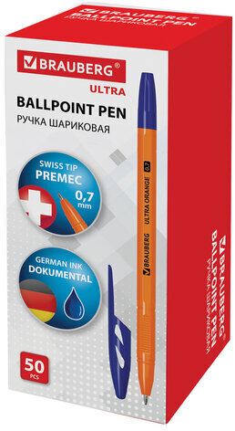 Ручка шариковая BRAUBERG "ULTRA ORANGE", СИНЯЯ, узел 0,7 мм, чернила ГЕРМАНИЯ, наконечник ШВЕЙЦАРИЯ, 143562