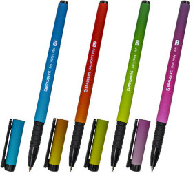 Ручка шариковая BRAUBERG SOFT TOUCH GRIP &quot;GRADIENT NEON&quot;, СИНЯЯ, мягкое покрытие, ассорти, узел 0,7 мм, 143710