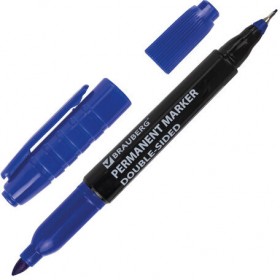 Маркер перманентный (нестираемый) двусторонний BRAUBERG &quot;Double&quot;, СИНИЙ, наконечники 0,8/3 мм, 151636