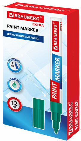 Маркер-краска лаковый EXTRA (paint marker) 2 мм, ЗЕЛЕНЫЙ, УСИЛЕННАЯ НИТРО-ОСНОВА, BRAUBERG, 151974