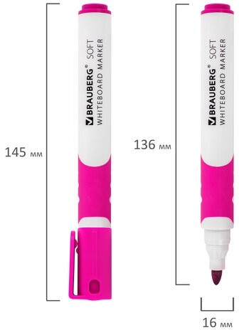 Маркер стираемый для белой доски РОЗОВЫЙ, BRAUBERG "SOFT", 5 мм, резиновая вставка, 152110